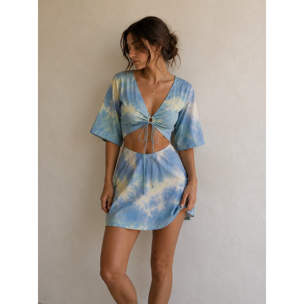 & Other Stories Mini Dress Women 2 Artsy Cutout Scandinavian Minimalist Blue NWT